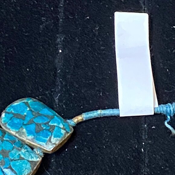 Vintage Blue Mosaic Stone Necklace With Toggle Clasp - Picture 15 of 16